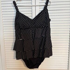 Croft and Barrow - Brand New black polka dot one piece swimsuit